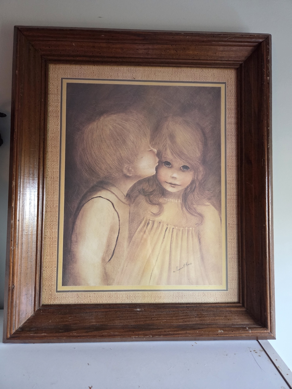 Vintage Margaret Kane Little Kiss Framed Home Art Print